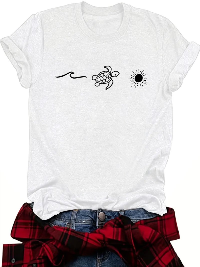 Summer Women'S Beach Landscape Pattern Round Neck Short Sleeve Leisure Fashion Explosions T-Shirt - Image 3