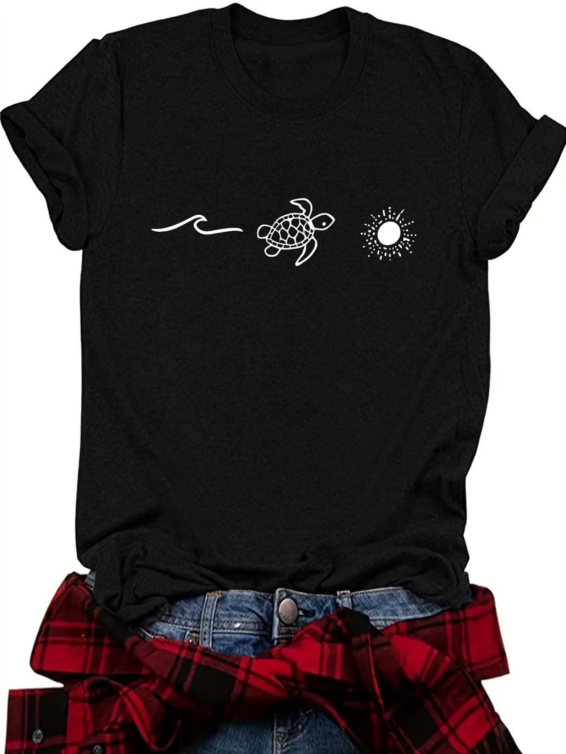 Summer Women'S Beach Landscape Pattern Round Neck Short Sleeve Leisure Fashion Explosions T-Shirt - Image 5
