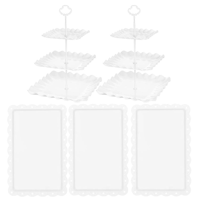 5 Pcs Cupcake Stand Set  Plastic Dessert Table Display Set 2 White Square 3 Tier Cupcake Display Stands Cookie Tray Rack Serving Tower  3X 14 in Plastic Trays for Wedding Baby Shower Tea Party