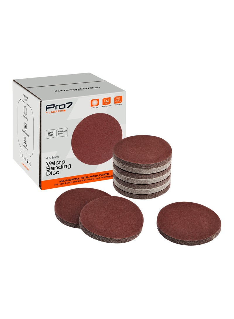LAWAZIM Pro7 100 Pieces 4.5inch Velcro Sanding Disc Aluminum Oxide 80 Grit - No-Hole Hook & Loop Round Sandpaper Disc, Random Orbital Sandpaper for Automotive, Woodworking, Metal Polishing - Image 1