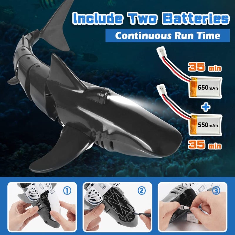 Coodoo 24G Remote Control Shark Toy 118 Scale High Simulation Shark for Swimming Pool Bathroom Great Gift RC Boat Toys for 6 Year Old Boys and Girls with 2 Batteries - Image 3