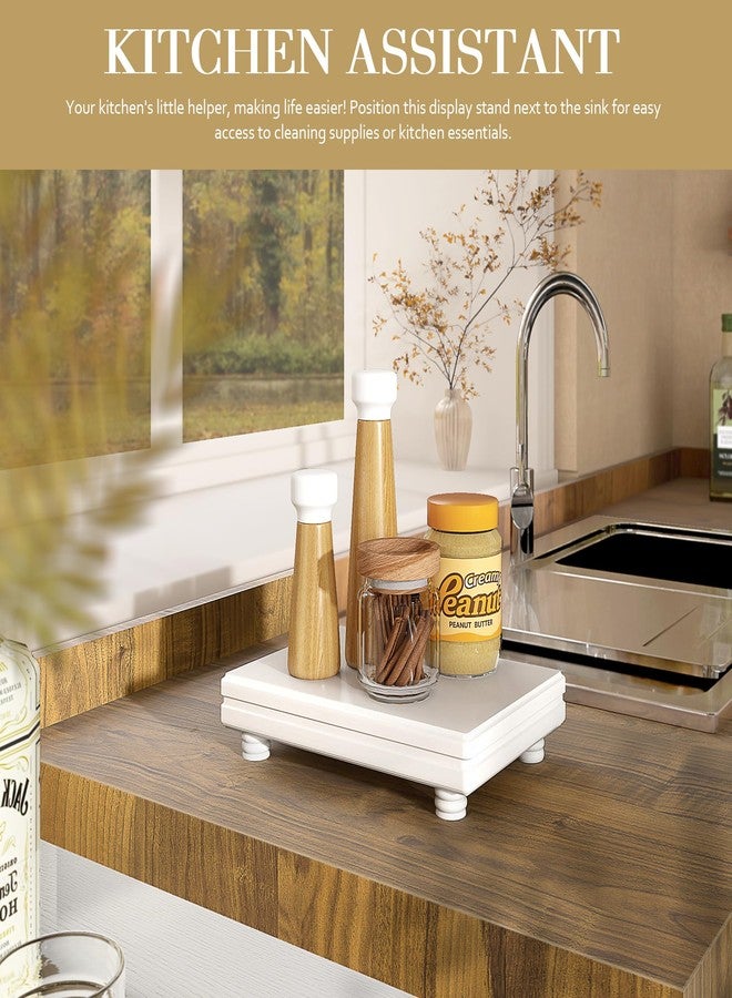 EOSAHR Decorative Pedestal Stand for Home Decor - Farmhouse Bathroom Counter Organizer & Soap Holder for Bathroom Sink - Small Wooden Tray for Kitchen & Bathroom Decor (White) - Image 3