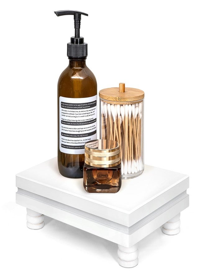 EOSAHR Decorative Pedestal Stand for Home Decor - Farmhouse Bathroom Counter Organizer & Soap Holder for Bathroom Sink - Small Wooden Tray for Kitchen & Bathroom Decor (White) - Image 1