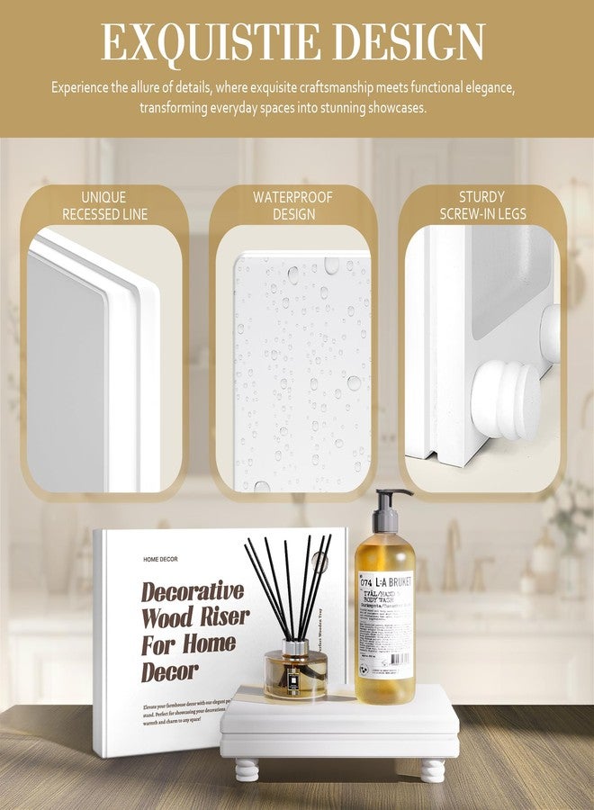 EOSAHR Decorative Pedestal Stand for Home Decor - Farmhouse Bathroom Counter Organizer & Soap Holder for Bathroom Sink - Small Wooden Tray for Kitchen & Bathroom Decor (White) - Image 5