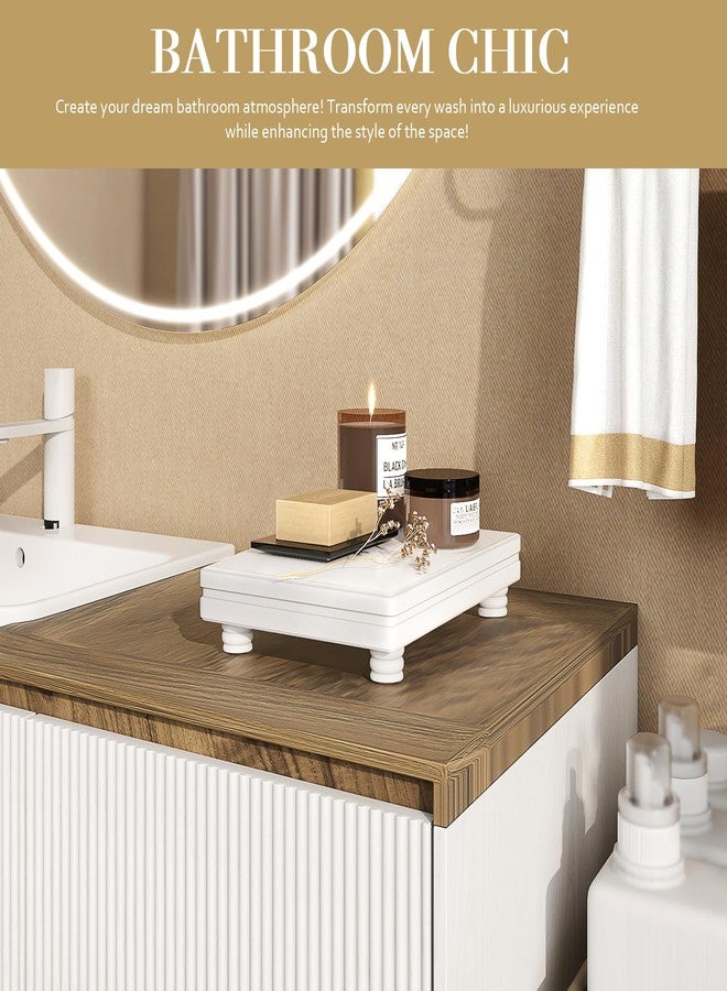 EOSAHR Decorative Pedestal Stand for Home Decor - Farmhouse Bathroom Counter Organizer & Soap Holder for Bathroom Sink - Small Wooden Tray for Kitchen & Bathroom Decor (White) - Image 4