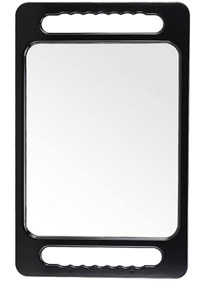 Nerien Hand Makeup Mirror Black Rectangular Double Handles Salon Mirror Unbreakable Large Handheld Barber Mirror Hairstylist Accessories  - Image 1