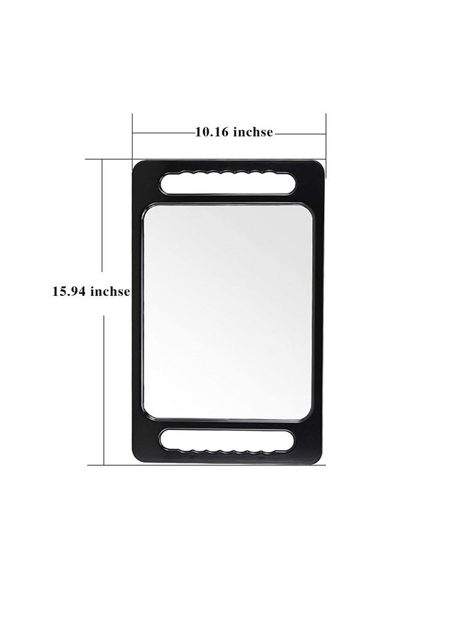 Nerien Hand Makeup Mirror Black Rectangular Double Handles Salon Mirror Unbreakable Large Handheld Barber Mirror Hairstylist Accessories  - Image 2