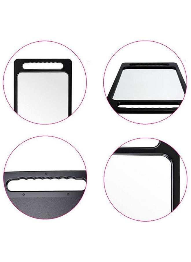 Nerien Hand Makeup Mirror Black Rectangular Double Handles Salon Mirror Unbreakable Large Handheld Barber Mirror Hairstylist Accessories  - Image 3