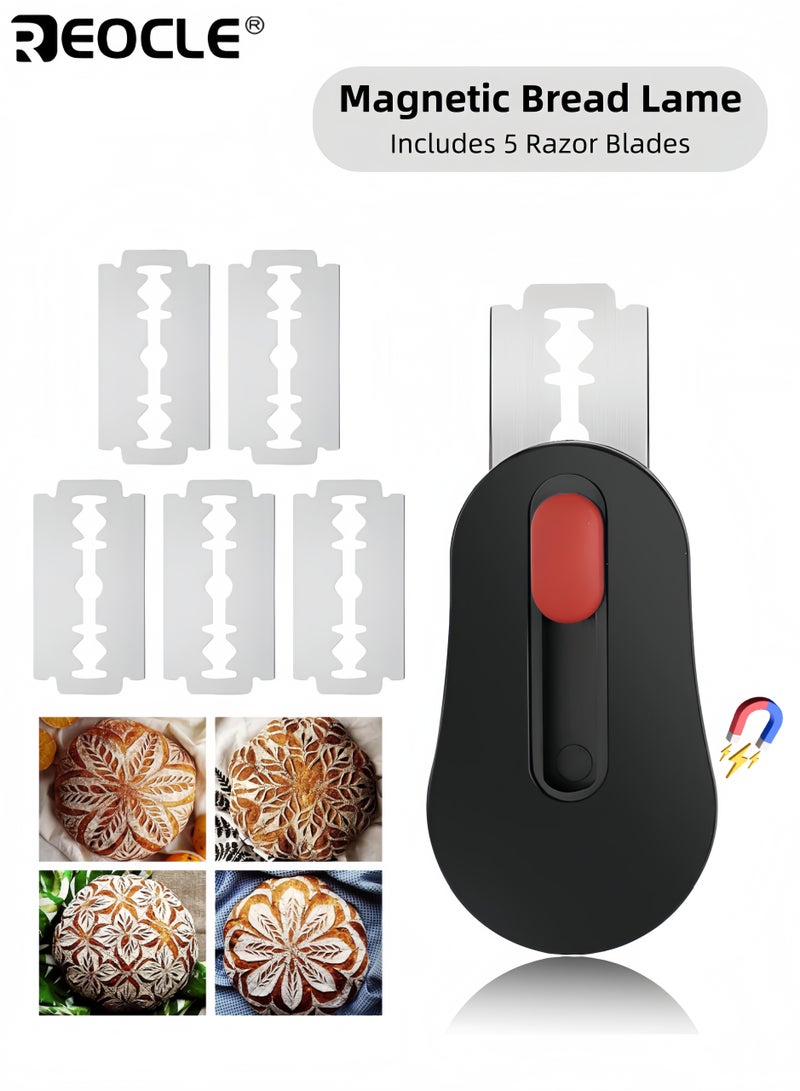 ريوكل أداة تشريح الخبز المغناطيسية بشفرة قابلة للسحب ومقبض مضاد للانزلاق - أداة تشكيل العجينة بتصميم قابل لإعادة الاستخدام لصنع خبز العجينة المخمرة - Image 1