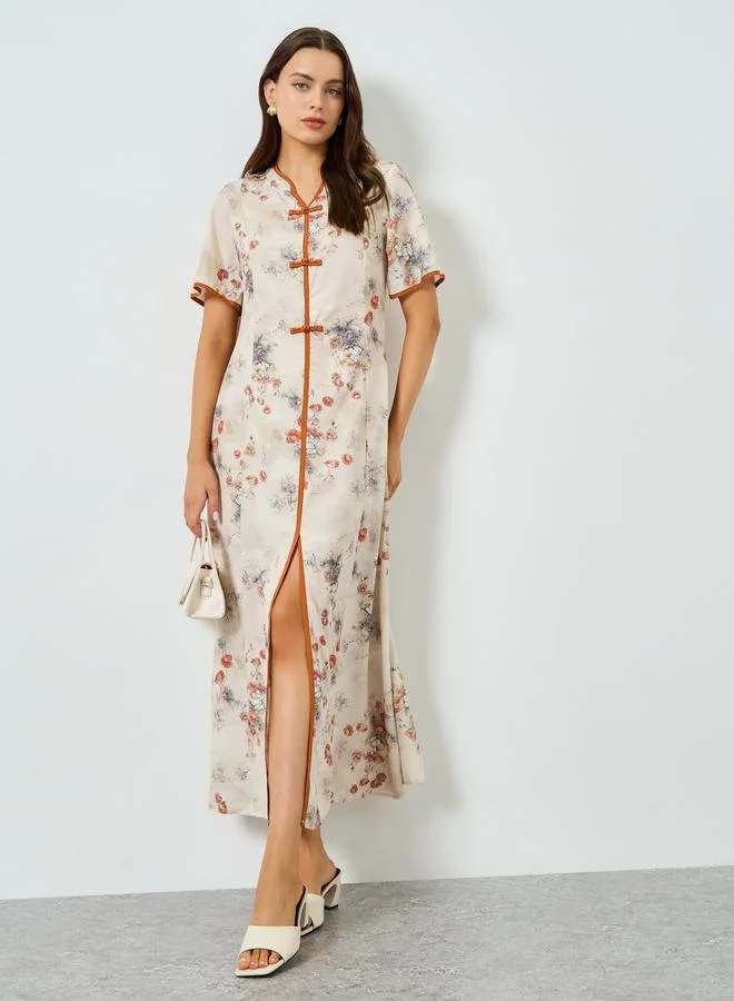 Take Two Floral Print Short Sleeve A-Line Maxi Dress