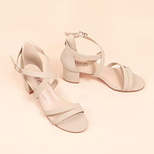 IDIFU Women's Block Low Chunky Heel Strappy Sandals Open Toe Ankle Strap Dress Wedding Evening Shoe for Women Bridal (Nude Nubuck, 8.5 M US) - Image 4