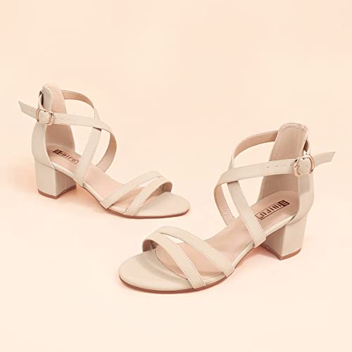 IDIFU Women's Block Low Chunky Heel Strappy Sandals Open Toe Ankle Strap Dress Wedding Evening Shoe for Women Bridal (Nude Nubuck, 8.5 M US) - Image 3