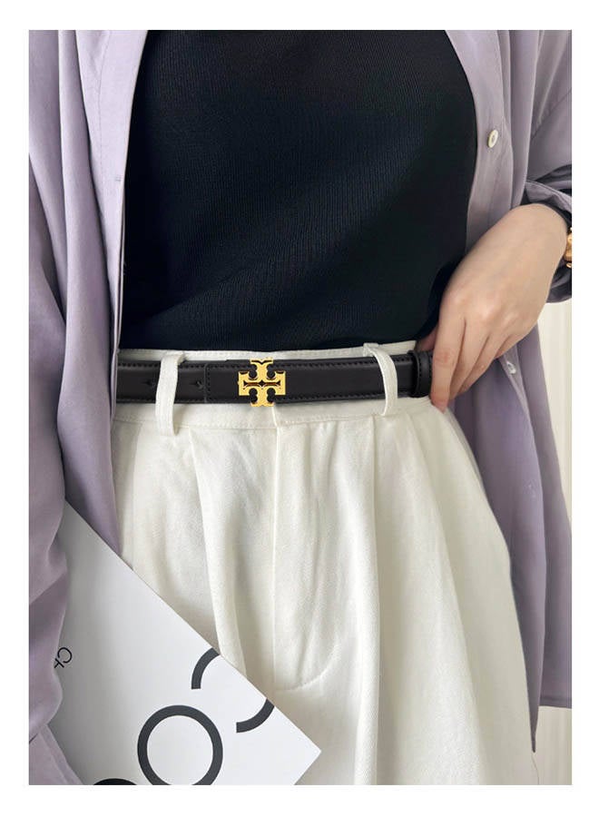 Burch Black leather gold buckle slim belt with classic logo, genuine leather texture, stylish and versatile, suitable for dresses, shirts, jeans, and everyday work wear - Image 2