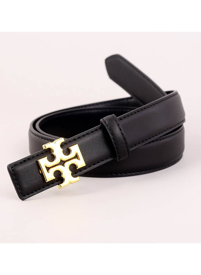Burch Black leather gold buckle slim belt with classic logo, genuine leather texture, stylish and versatile, suitable for dresses, shirts, jeans, and everyday work wear - Image 3