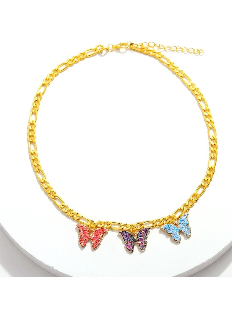 Goolsky Statement Butterfly Pendant Necklace for Women – Chunky Chain with Color Enamel & Rhinestone, Bold Fashion