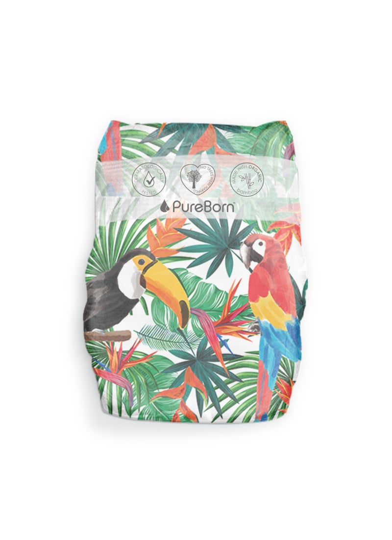 PureBorn Organic Baby Tape Style Diapers Size-5 11-18 kg Tropic Print 44 Diapers - Image 3