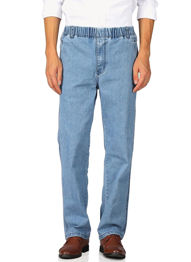 Soojun Mens Casual Loose Fit Elastic Waist Denim Pants Denim Blue 34W x 30L