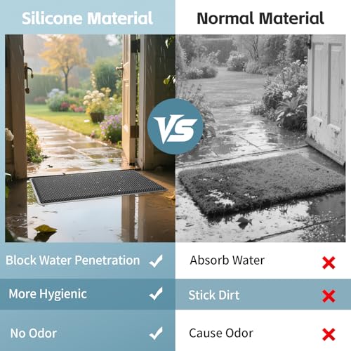 ASOBEAGE Outdoor Waterproof Silicone Doormat HeavyDuty Doormat for Outside Front Door Patio Deck Garage Porch NonSlip Easy to Clean30x17 in Black - Image 3