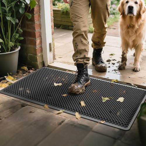 ASOBEAGE Outdoor Waterproof Silicone Doormat HeavyDuty Doormat for Outside Front Door Patio Deck Garage Porch NonSlip Easy to Clean30x17 in Black - Image 1