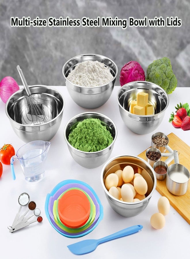 MIKULA Mixing Bowls Set, 22PCS Large Stainless Steel Mixing Bowl with Lids Set, Large Nesting Bowls 7/6/4.5/3.5/2.5QT, Measuring Cups and Spoons Baking Storage Metal Bowl for Kitchen Prep Supplies - Image 2