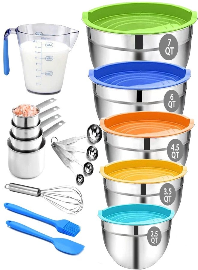 MIKULA Mixing Bowls Set, 22PCS Large Stainless Steel Mixing Bowl with Lids Set, Large Nesting Bowls 7/6/4.5/3.5/2.5QT, Measuring Cups and Spoons Baking Storage Metal Bowl for Kitchen Prep Supplies - Image 1