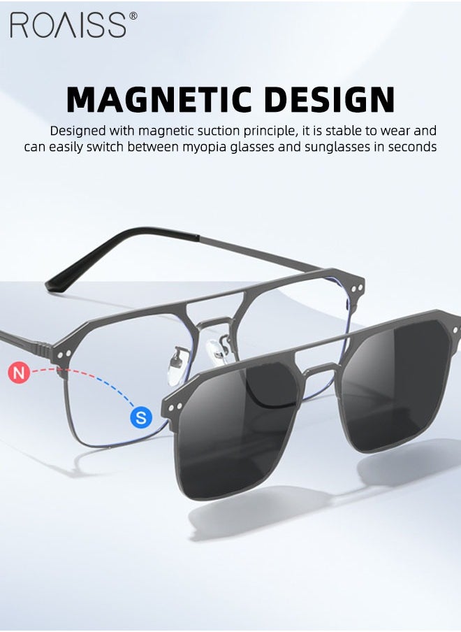 3-in-1 Magnetic Polarized Clip-On Sunglasses Set, Blue Light Blocking Glasses with Magnetic Polarized Lens and Magnetic Night Vision Lens, Versatile Eyewear for Day and Night Use for Men and Women