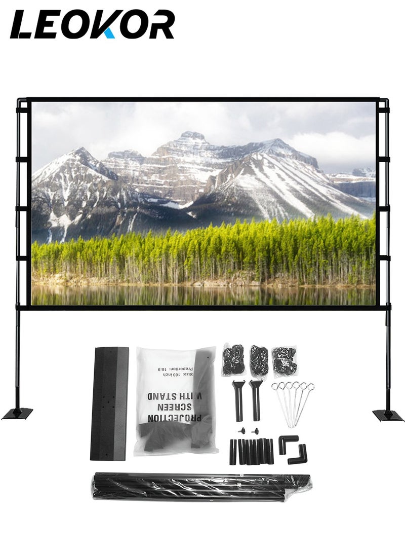 LEOKOR 84 inch 16:9 Projector Screen with 2M High Tripod Stands, Portable Foldable  Indoor Outdoor Screen Movie for 4K 1080P HD, with Carry Bag for Home Theater Backyard Cinema Camping  - Image 1