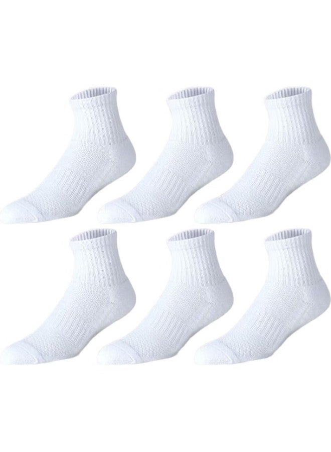VEIDOORN Summer Thin Sports Socks Men White Towel Bottom Anti-Odor Absorbent Running Cotton Mid-Tube Socks White Six Pairs Pack - Image 1