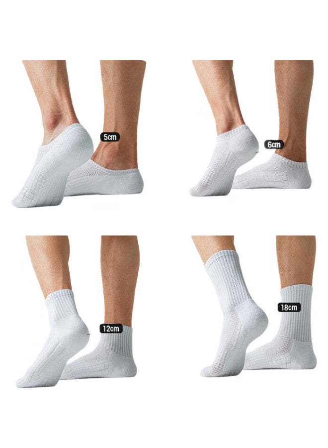 VEIDOORN Summer Thin Sports Socks Men White Towel Bottom Anti-Odor Absorbent Running Cotton Mid-Tube Socks White Six Pairs Pack - Image 2