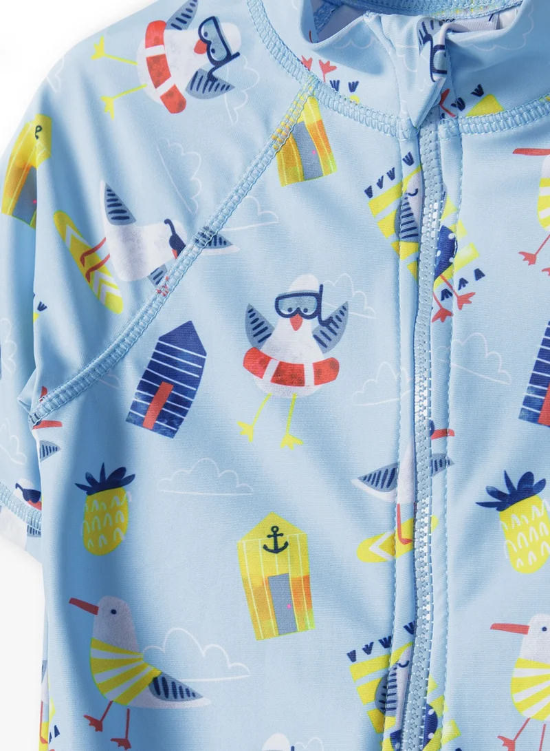 MINOTI Boys' UV One-Piece Swimsuit – Zip Front, Short Sleeve