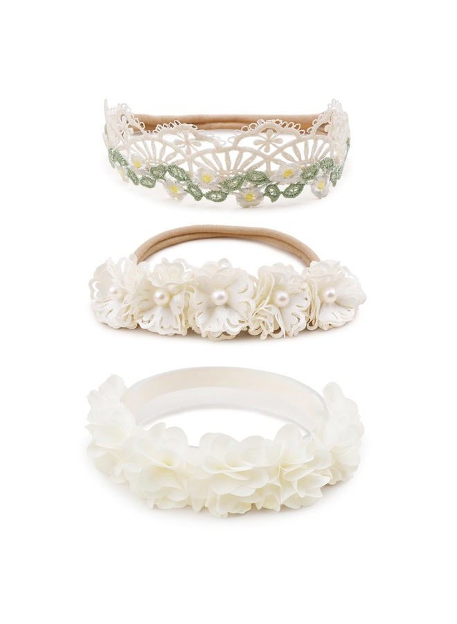 BFNAAgirl Baby Girl Floral Headband Nylon Flower Crown Elastic Hairband 3pcs Hair Accessories Gift for Girls (9557-001) - Image 1