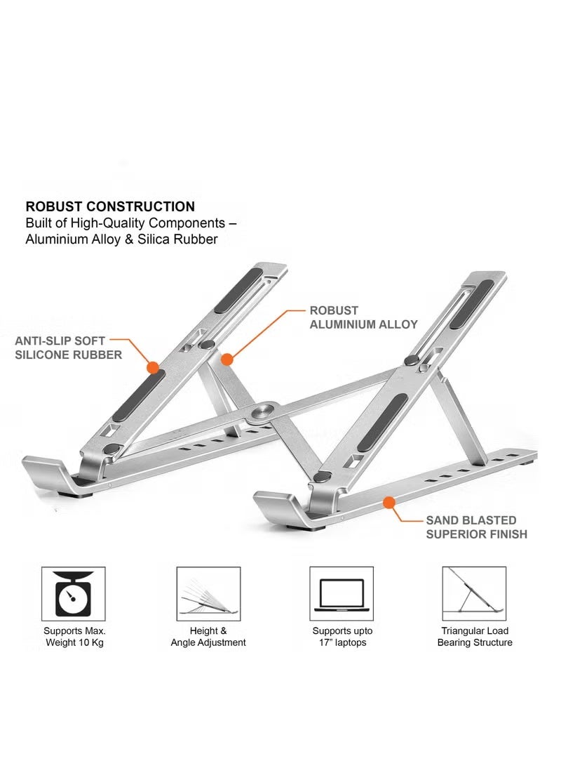 هامزون حامل كمبيوتر محمول قابل للتعديل للمكتب، حامل كمبيوتر محمول قابل للطي بتصميم مريح من الألومنيوم، حامل كمبيوتر محمول موفر للمساحة مع حقيبة حمل، متوافق مع أجهزة ماك بوك، ديل، إتش بي، لينوفو، الأجهزة اللوحية، فضي - Image 2