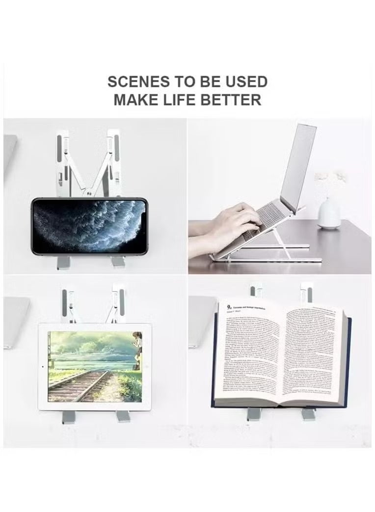 هامزون حامل كمبيوتر محمول قابل للتعديل للمكتب، حامل كمبيوتر محمول قابل للطي بتصميم مريح من الألومنيوم، حامل كمبيوتر محمول موفر للمساحة مع حقيبة حمل، متوافق مع أجهزة ماك بوك، ديل، إتش بي، لينوفو، الأجهزة اللوحية، فضي - Image 4