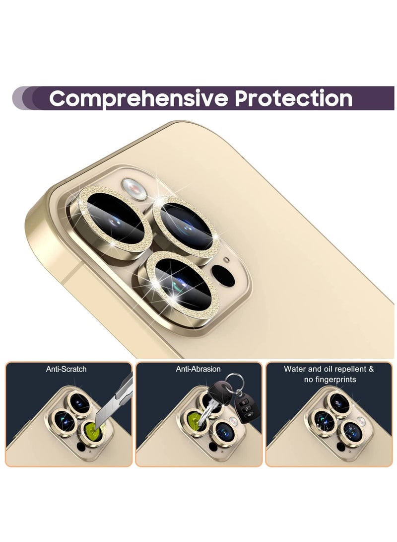 Camera Lens Protector, Camera Cover Tempered Glass for iPhone 14 Pro Max/for iPhone 14 Pro [Glitter Diamonds] - Bling -Gold - Image 4