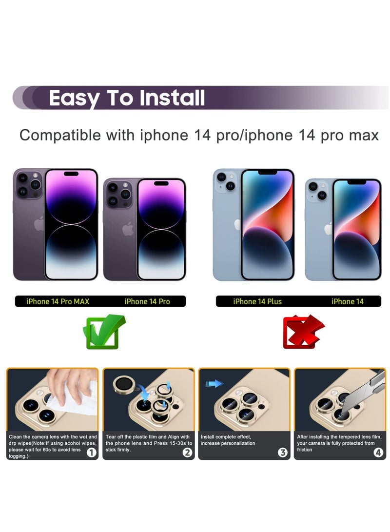 Camera Lens Protector, Camera Cover Tempered Glass for iPhone 14 Pro Max/for iPhone 14 Pro [Glitter Diamonds] - Bling -Gold - Image 3