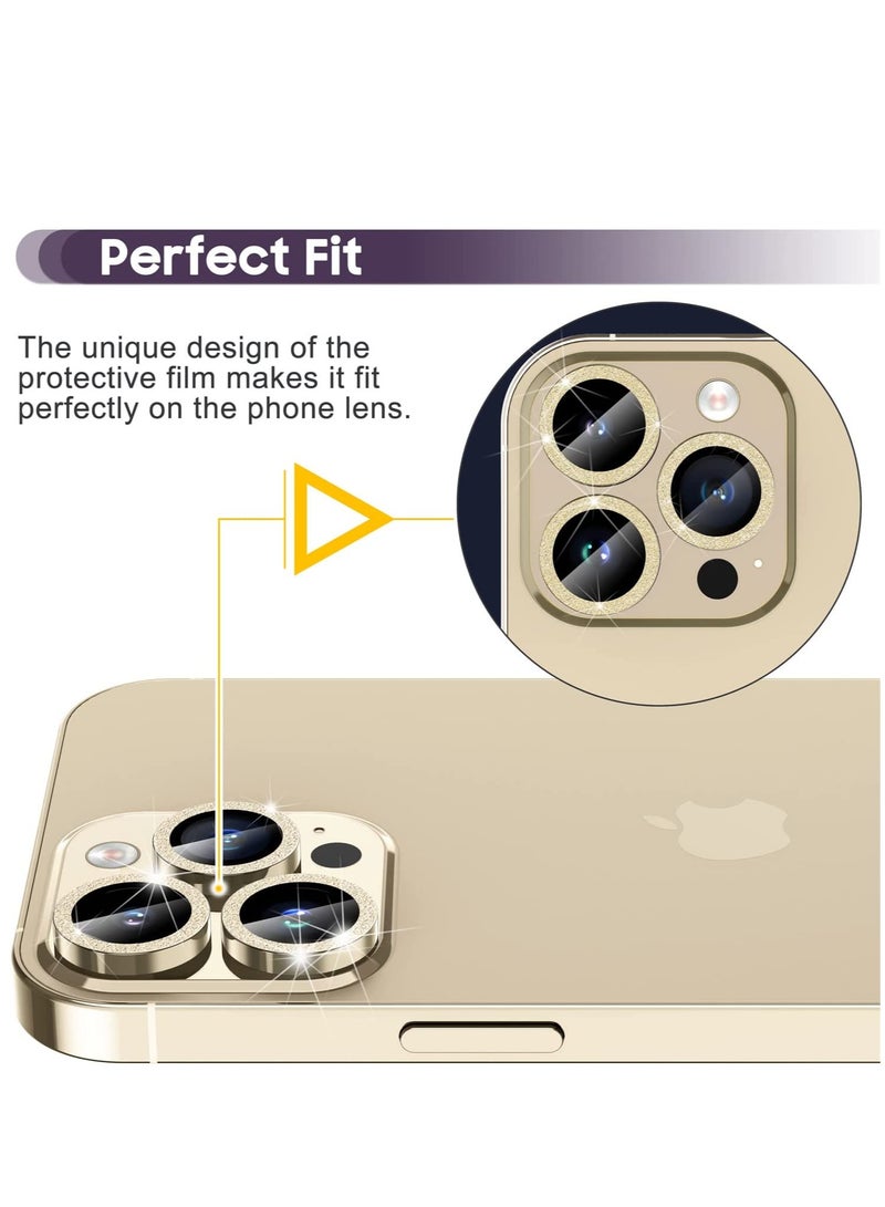 Camera Lens Protector, Camera Cover Tempered Glass for iPhone 14 Pro Max/for iPhone 14 Pro [Glitter Diamonds] - Bling -Gold - Image 5