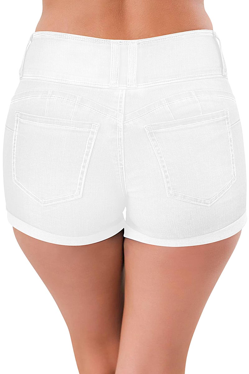 roswear Women's High Waisted Stretchy Denim Shorts Cuffed Jean Shorts White Large - Image 2