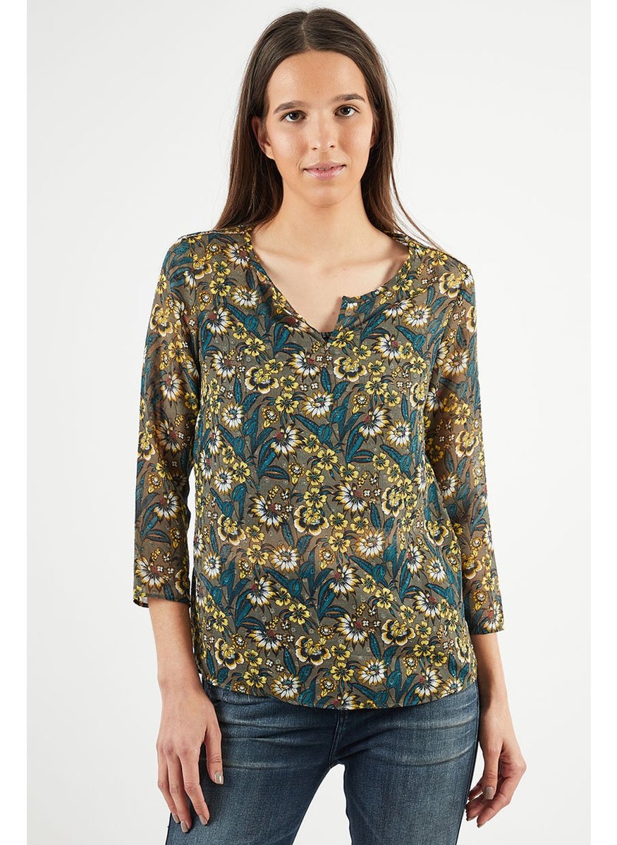 Women Split Neck Long Sleeve Floral Top, Olive/Yellow Combo - pzsku/ZF1D99BCA573E1D702086Z/45/_/1726669317/0e2bda12-c80a-4b51-94ad-747c0a55d2eb