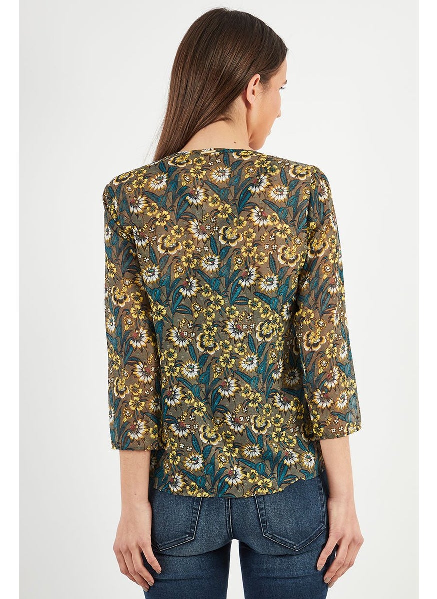 Women Split Neck Long Sleeve Floral Top, Olive/Yellow Combo - pzsku/ZF1D99BCA573E1D702086Z/45/_/1729779372/ed3bb7d6-5ee6-4b6f-9ea7-47e83bd6685a