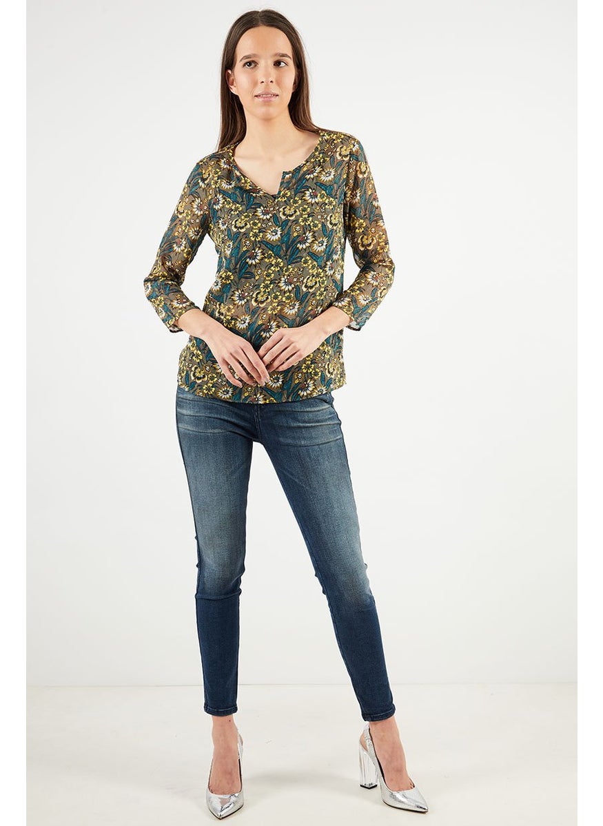 Women Split Neck Long Sleeve Floral Top, Olive/Yellow Combo - pzsku/ZF1D99BCA573E1D702086Z/45/_/1729779383/248be434-9453-4c79-95f0-e40b95552237