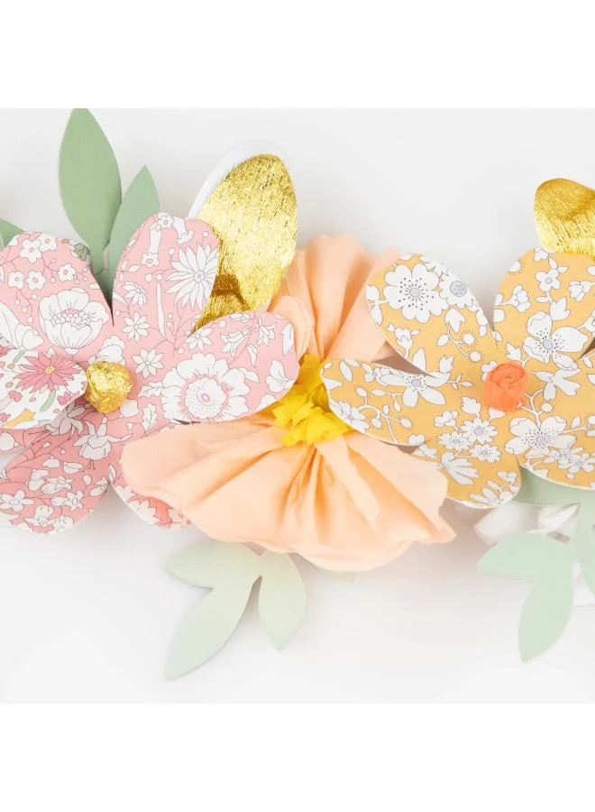 Meri Meri  x Liberty Paper Flower Garland - 3D Crepe Paper Flowers with Liberty Print Designs on Mint Velvet Ribbon, Party Decoration Garland for Bridal Showers, Baby Showers & Celebrations  | Best Price UAE