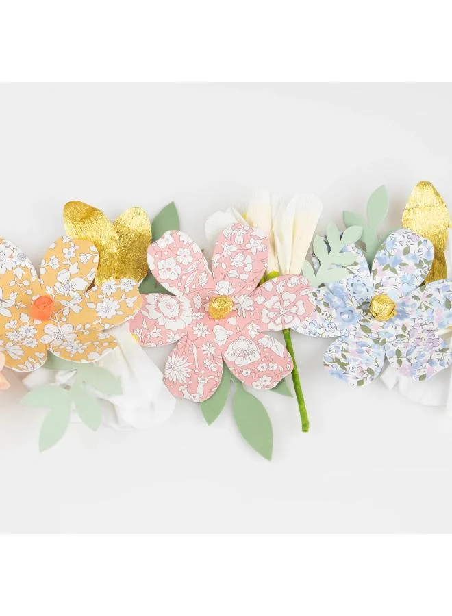Meri Meri  x Liberty Paper Flower Garland - 3D Crepe Paper Flowers with Liberty Print Designs on Mint Velvet Ribbon, Party Decoration Garland for Bridal Showers, Baby Showers & Celebrations  | Best Price UAE