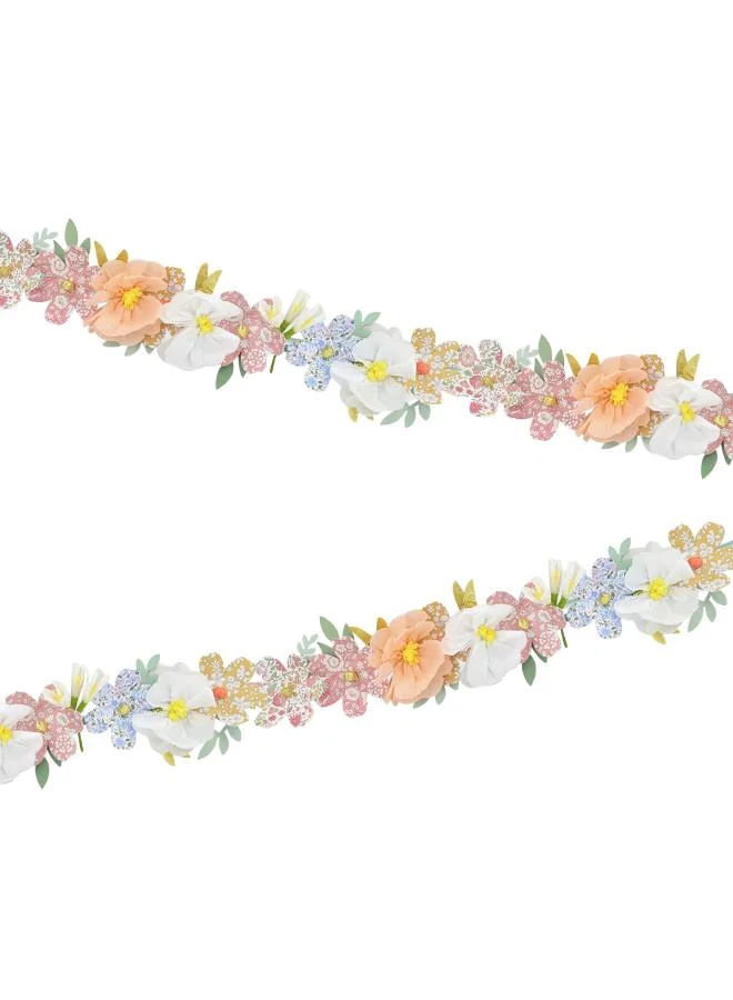 x Liberty Paper Flower Garland - 3D Crepe Paper Flowers with Liberty Print Designs on Mint Velvet Ribbon, Party Decoration Garland for Bridal Showers, Baby Showers & Celebrations