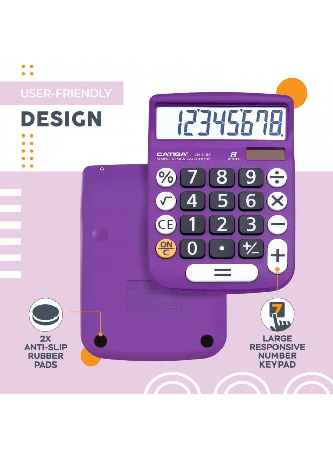 CATIGA Desktop Calculator 8-Digit with Large LCD Display and Sensitive Button, Solar and Battery Dual Power, Standard Function for Office, Home, School, CD-8185 (Light Purple)  - Image 5