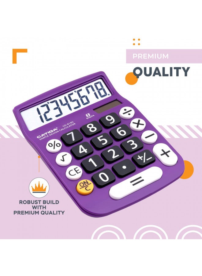 CATIGA Desktop Calculator 8-Digit with Large LCD Display and Sensitive Button, Solar and Battery Dual Power, Standard Function for Office, Home, School, CD-8185 (Light Purple)  - Image 4