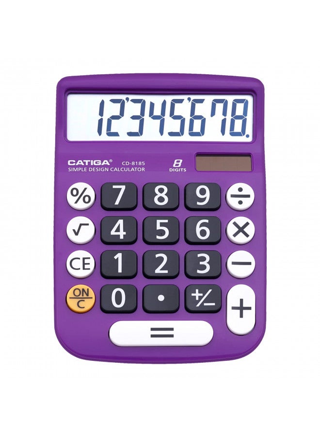 CATIGA Desktop Calculator 8-Digit with Large LCD Display and Sensitive Button, Solar and Battery Dual Power, Standard Function for Office, Home, School, CD-8185 (Light Purple)  - Image 1