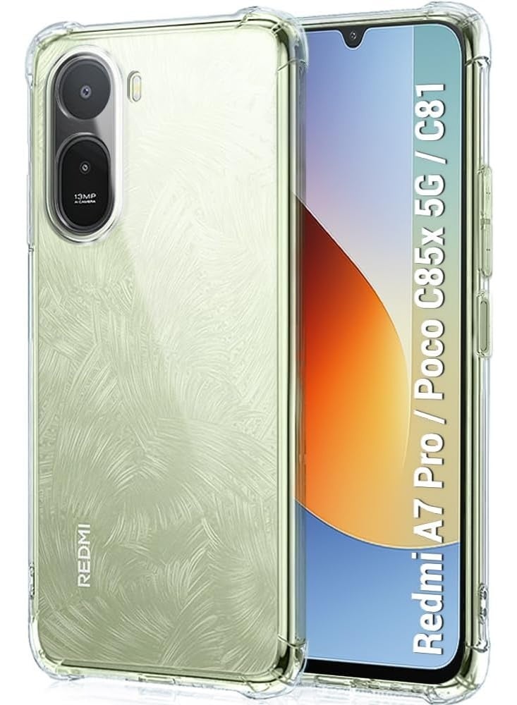 جراب متوافق مع Redmi A7 Pro / Poco C81 / Poco C85X 5G - غطاء شفاف من مادة TPU (سيليكون) مقاوم للصدمات، مزود بحماية للكاميرا وزوايا معززة ضد الصدمات - شفاف. - Image 1
