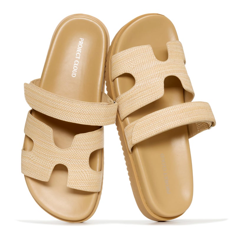 Project Cloud 100% Genuine Leather Sandals for Women Footwear - Stylish Womens Sandals with Plush & Soft Insole - Non-Slip and Water-Resistant Beach Sandals Slides for Women (Mayvy, Raffia,10M)