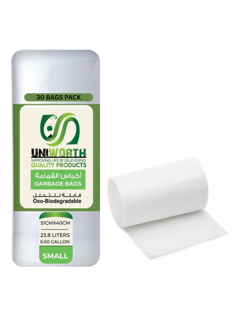 Generic UNIWORTH Trash Bags –White, Strong & Leak-Proof Garbage Bags, Odor-Control, Tear-Resistant, 30 Counts for Home, Office & Commercial use, Size 51x40 cm with 6.5 Gallons  - Image 1