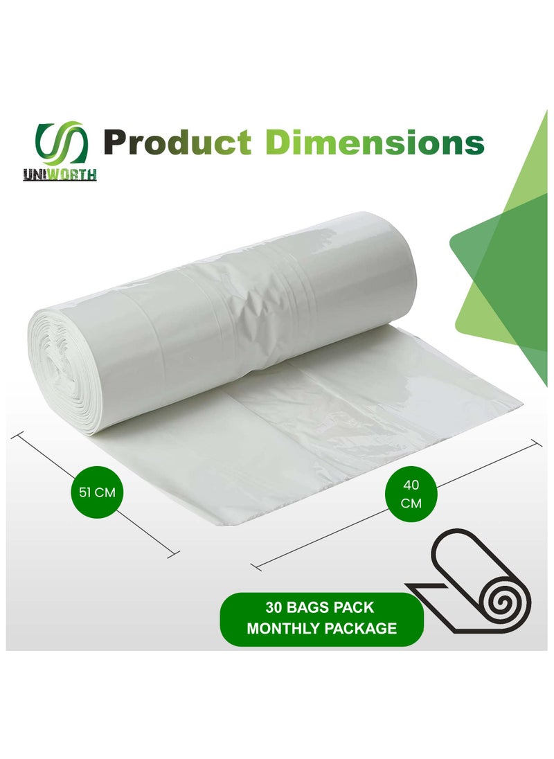 Generic UNIWORTH Trash Bags –White, Strong & Leak-Proof Garbage Bags, Odor-Control, Tear-Resistant, 30 Counts for Home, Office & Commercial use, Size 51x40 cm with 6.5 Gallons  - Image 2